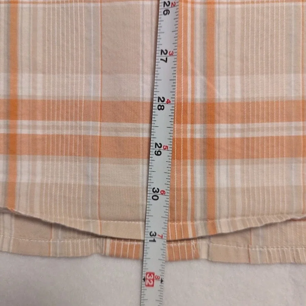 Columbia Button Down Shirt Mens Large Orange‎ Plaid Short Sleeve Cotton